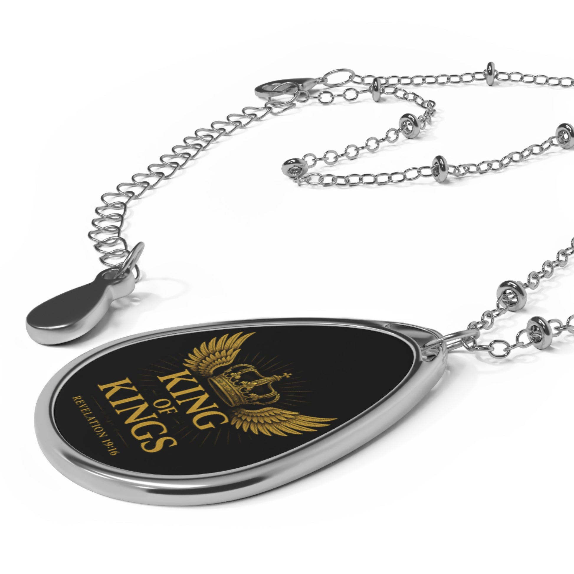 Majestic Oval Necklace with 'King of Kings' Inscription, Elegant Jewelry, Unique Gift for Him, Religious Necklace, Birthday Gift, [...]