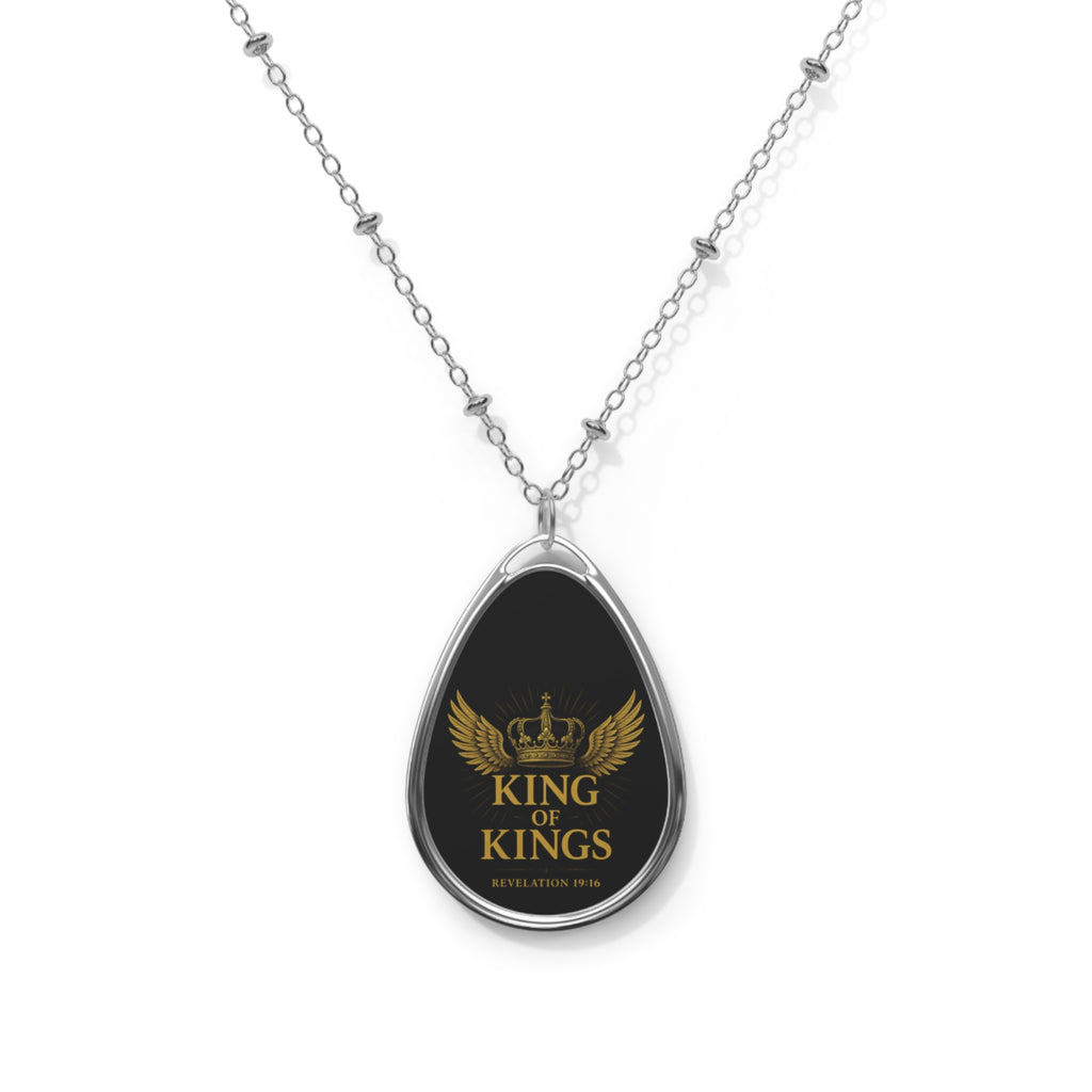 Majestic Oval Necklace with 'King of Kings' Inscription, Elegant Jewelry, Unique Gift for Him, Religious Necklace, Birthday Gift, [...]