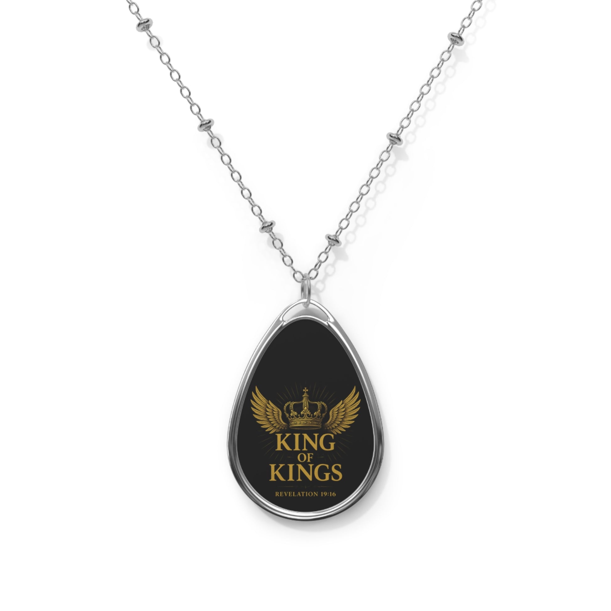Majestic Oval Necklace with 'King of Kings' Inscription, Elegant Jewelry, Unique Gift for Him, Religious Necklace, Birthday Gift, [...]