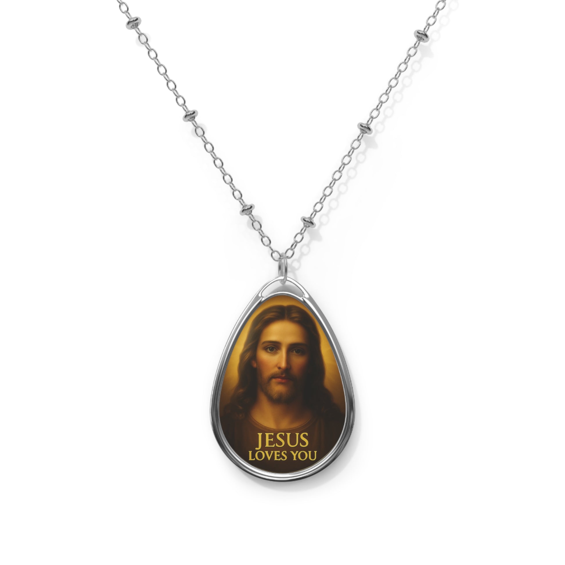 Faith-Inspired Oval Necklace with Jesus Christ Design, Christian Jewelry, Religious Gift, Spiritual Accessory, Meaningful Keepsake