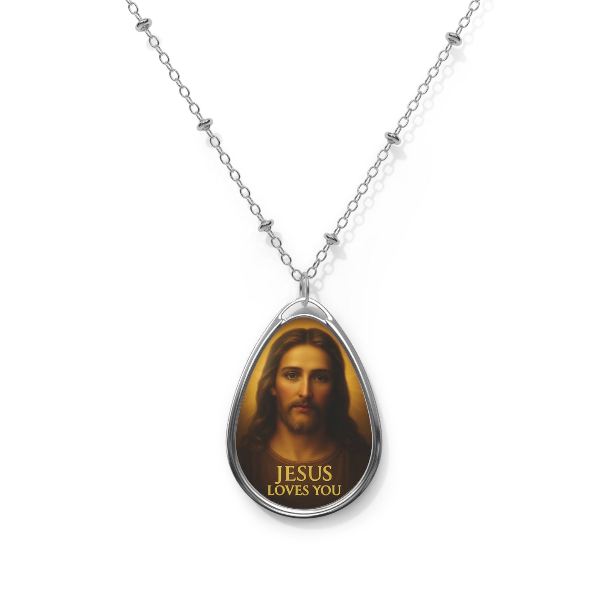 Faith-Inspired Oval Necklace with Jesus Christ Design, Christian Jewelry, Religious Gift, Spiritual Accessory, Meaningful Keepsake