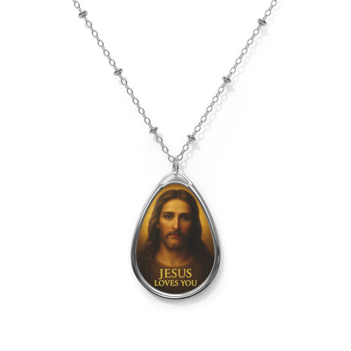 Faith-Inspired Oval Necklace with Jesus Christ Design, Christian Jewelry, Religious Gift, Spiritual Accessory, Meaningful Keepsake